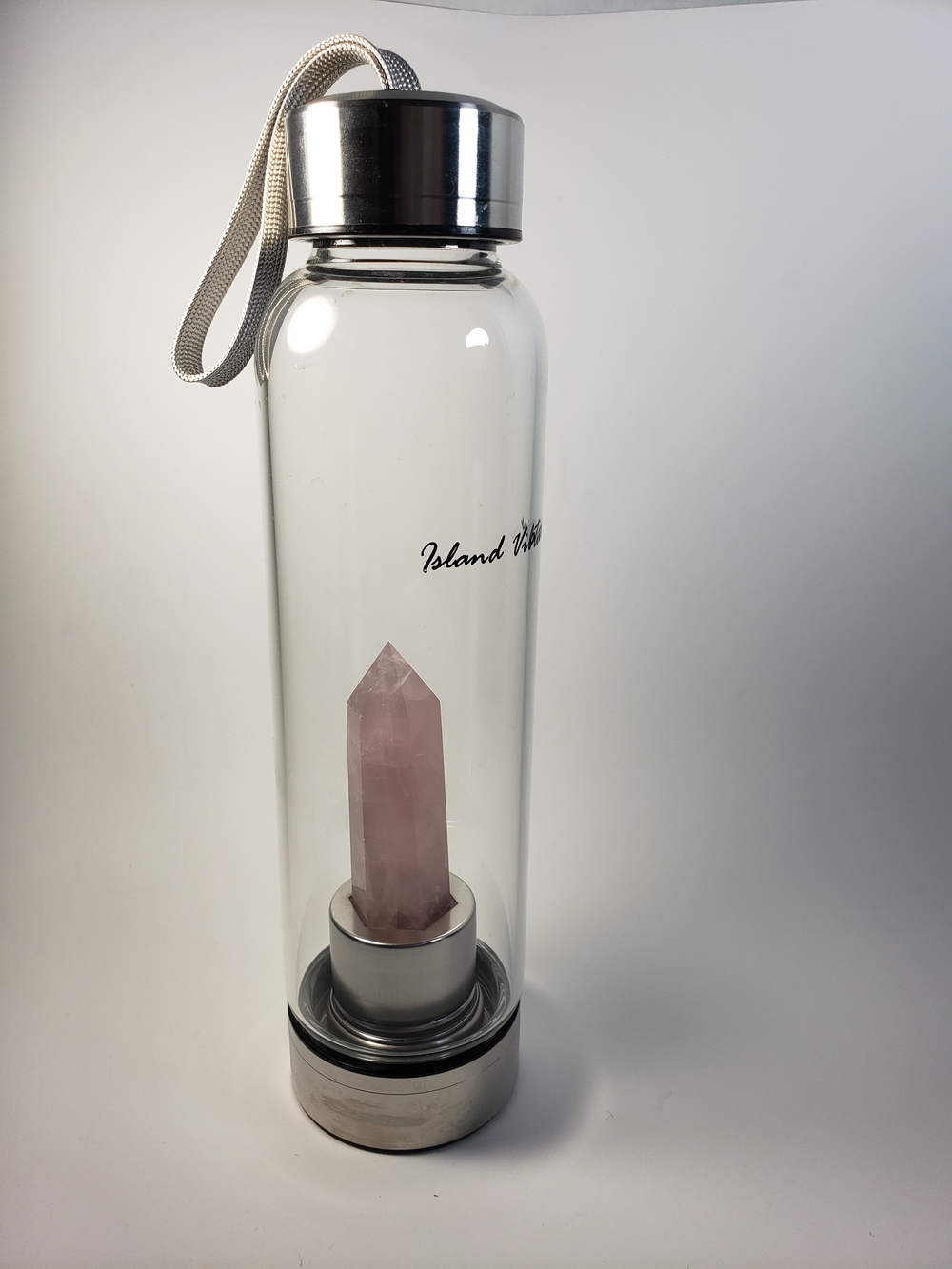 Rose Quartz Crystal Infused Water Bottle - Clear Glass Bottle